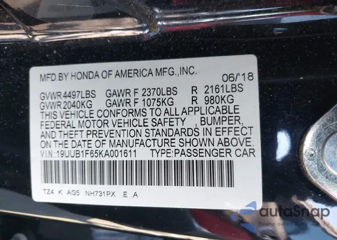 2019 Acura Tlx Tech A-Spec Pkgs из США, поврежденный, VIN 19UUB1F65KA001611